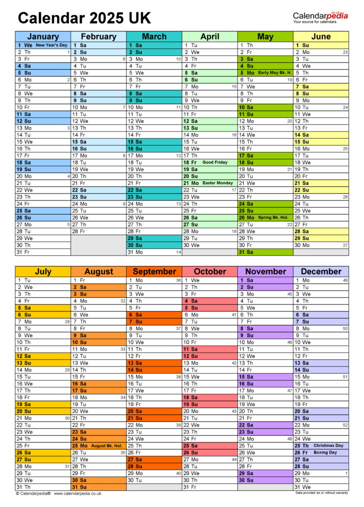 2025 Calendar List Printable