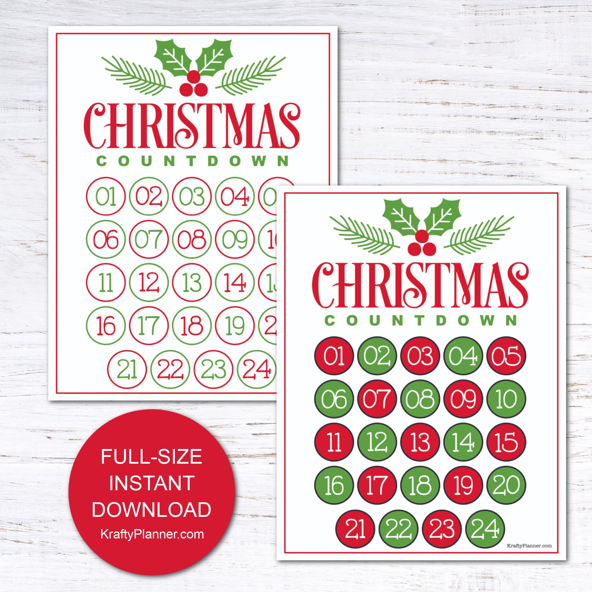 Christmas Countdown Advent Calendar {Free Printable} — Krafty Planner in Countdown Calendar 2025 For Christmas Printable