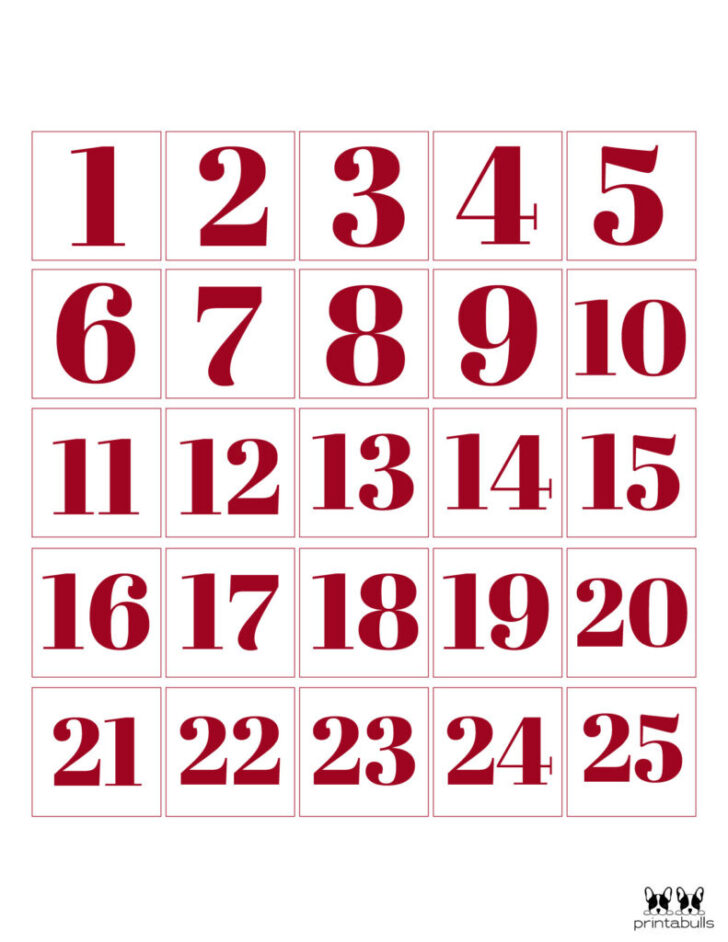 Advent Calendar 2025 Numbers Free Printable