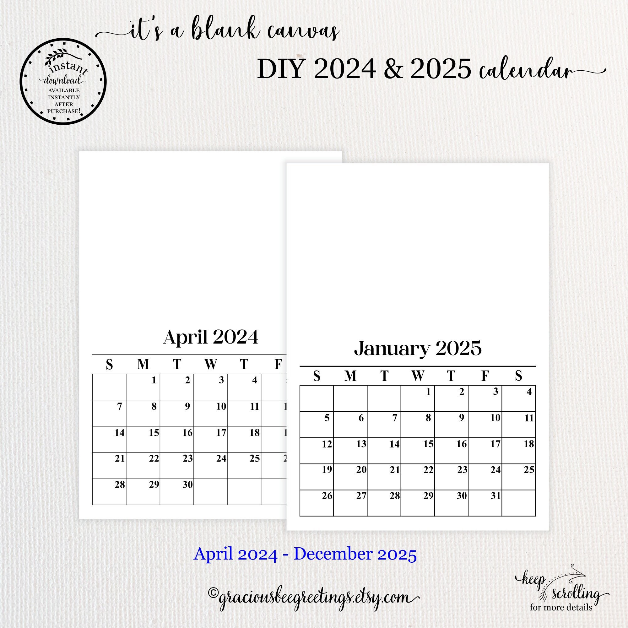 Craft Calendar 2025 Template - Etsy intended for Silver Dollar City Calendar 2025 Printable