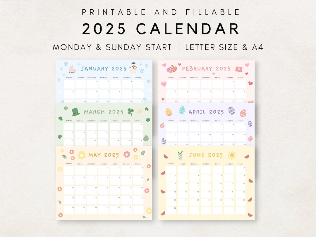 Cute 2025 Calendar Printable, Monthly Calendar 2025, 2025 Planner for Cute Printable Calendar 2025