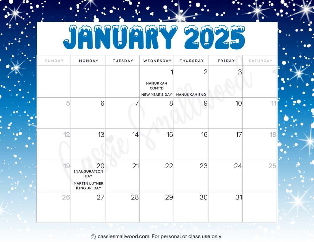 Cute 2025 Free Printable Monthly Calendars - Cassie Smallwood in 2025 Monthly Printable Calendar with Holidays