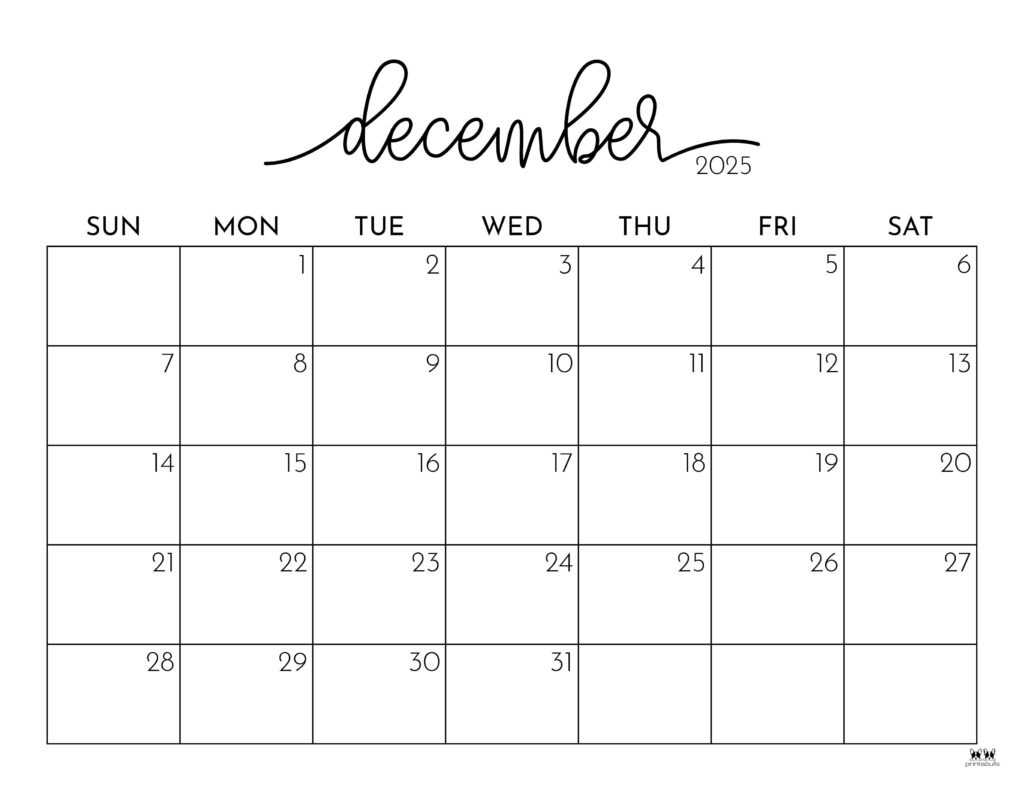 December 2025 Calendars - 107 Free Printables | Printabulls within Advent Calendar 2025 Printables Free