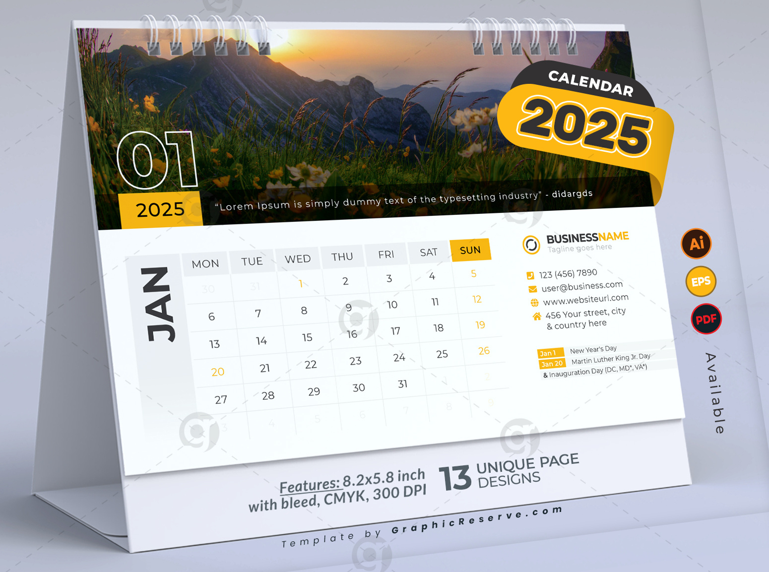 Desk Calendar 2025 Template Design Vol.01 (Adobe Illustrator) - Graphic Reserve within 2025 Printable Desk Calendar