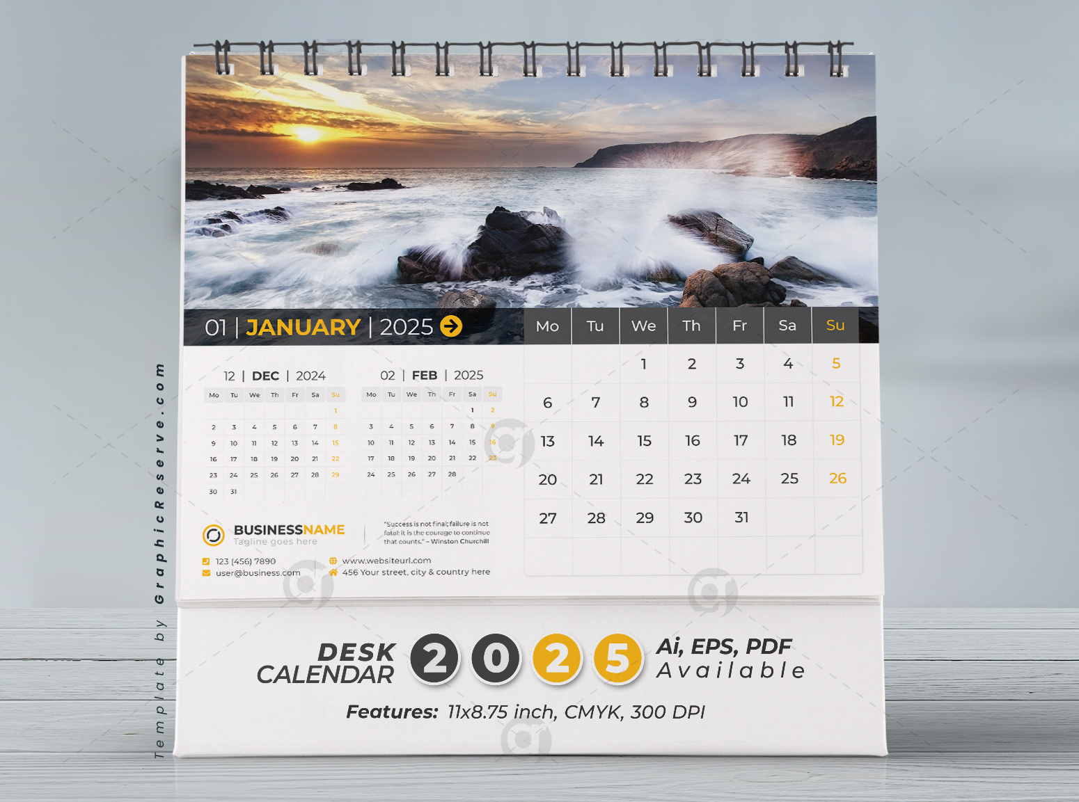 Desk Calendar 2025 Template Design Vol.07 (Adobe Illustrator) - Graphic Reserve within 2025 Printable Desk Calendar