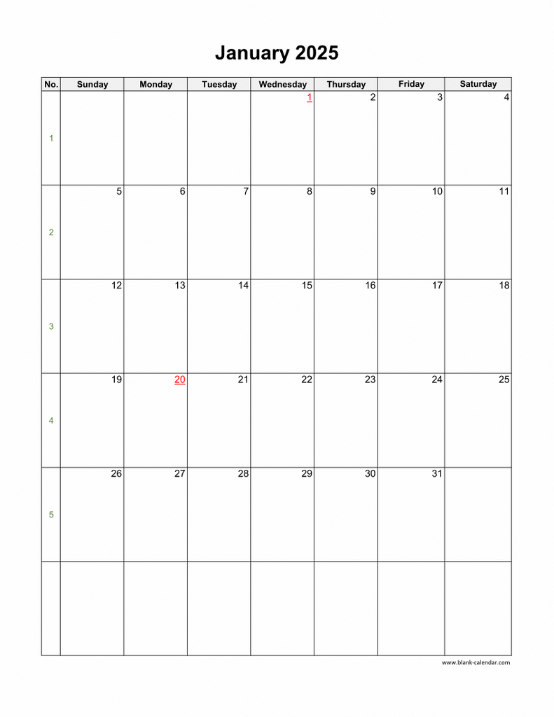 Download Blank Calendar 2025 (12 Pages, One Month Per Page, Vertical) inside Blank Calendar 2025 Month Printable