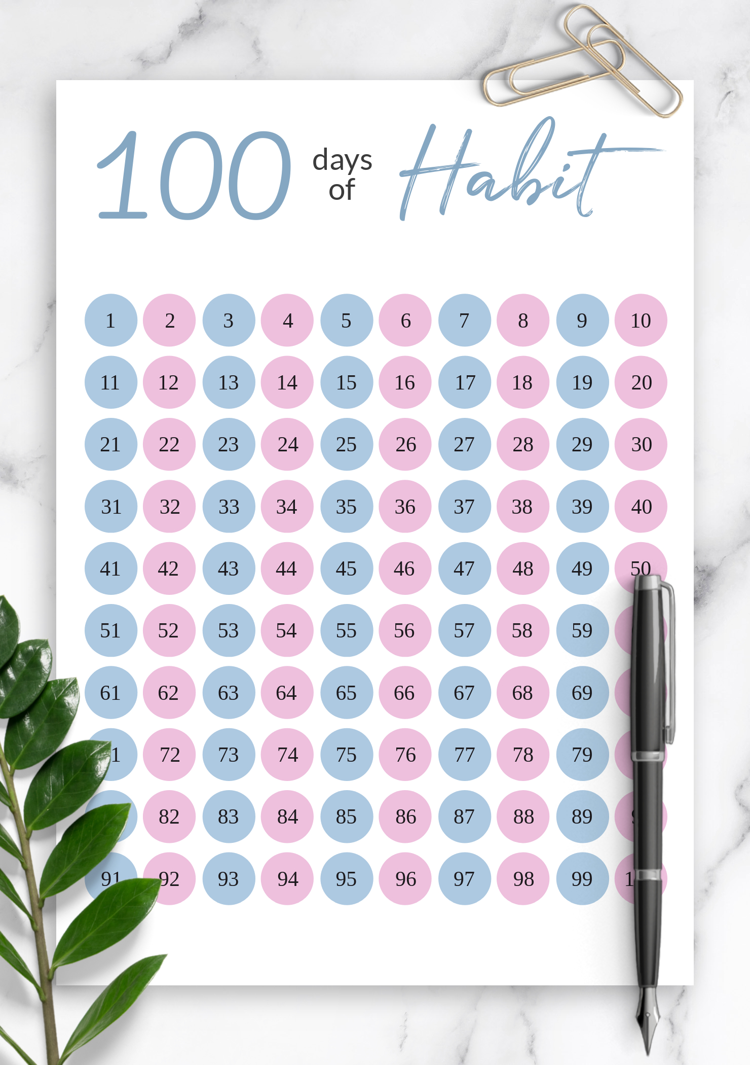 Download Printable 100 Days Habit Tracker Template Pdf in 100 Day Calendar Printable