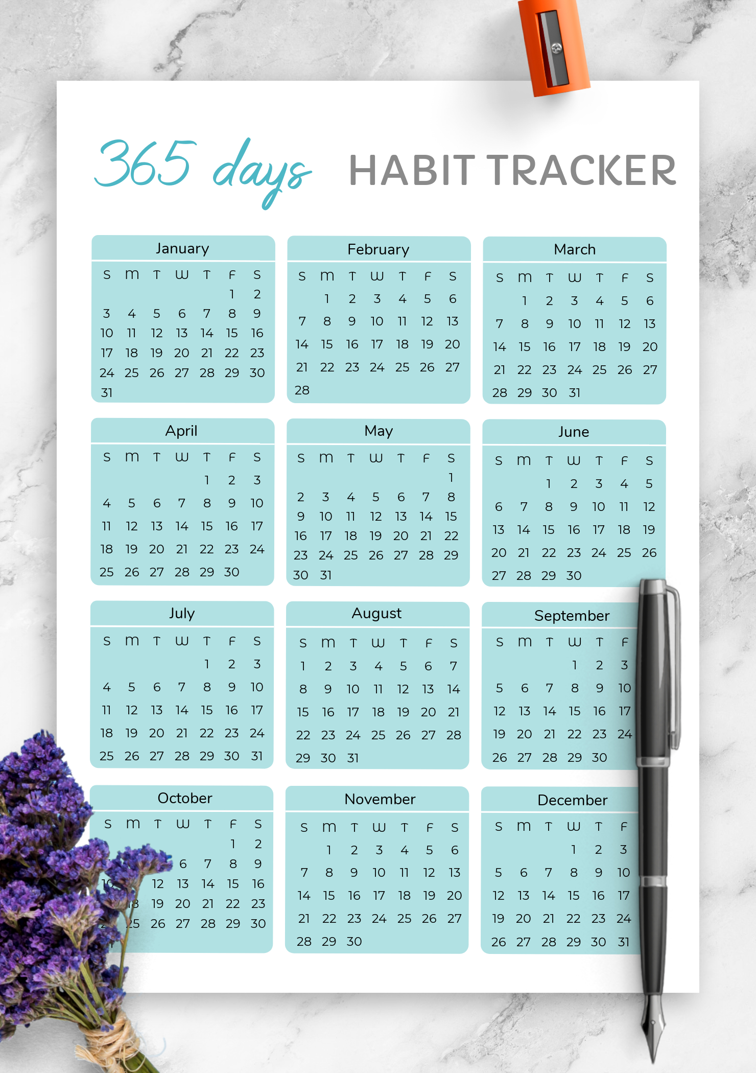 Download Printable 365 Days Habit Tracker Template Pdf inside 365 Day Calendar Printable