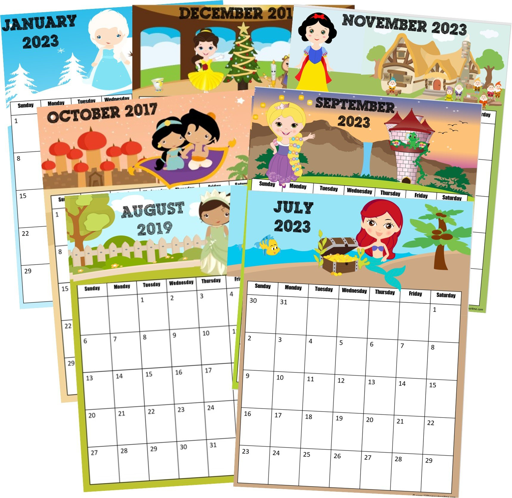 👑 Free Printable Disney Princess Calendar 2024 for Free Printable Disney Calendar 2025