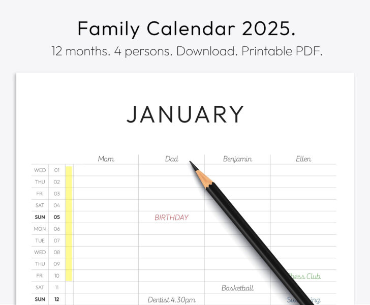 2025 Family Calendar Printable