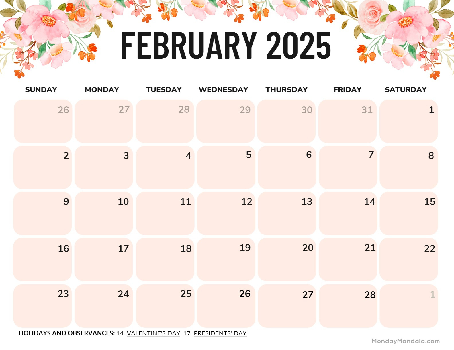 February 2025 Calendar (52 Free Pdf Printables) with 2025 Calendar Printable February