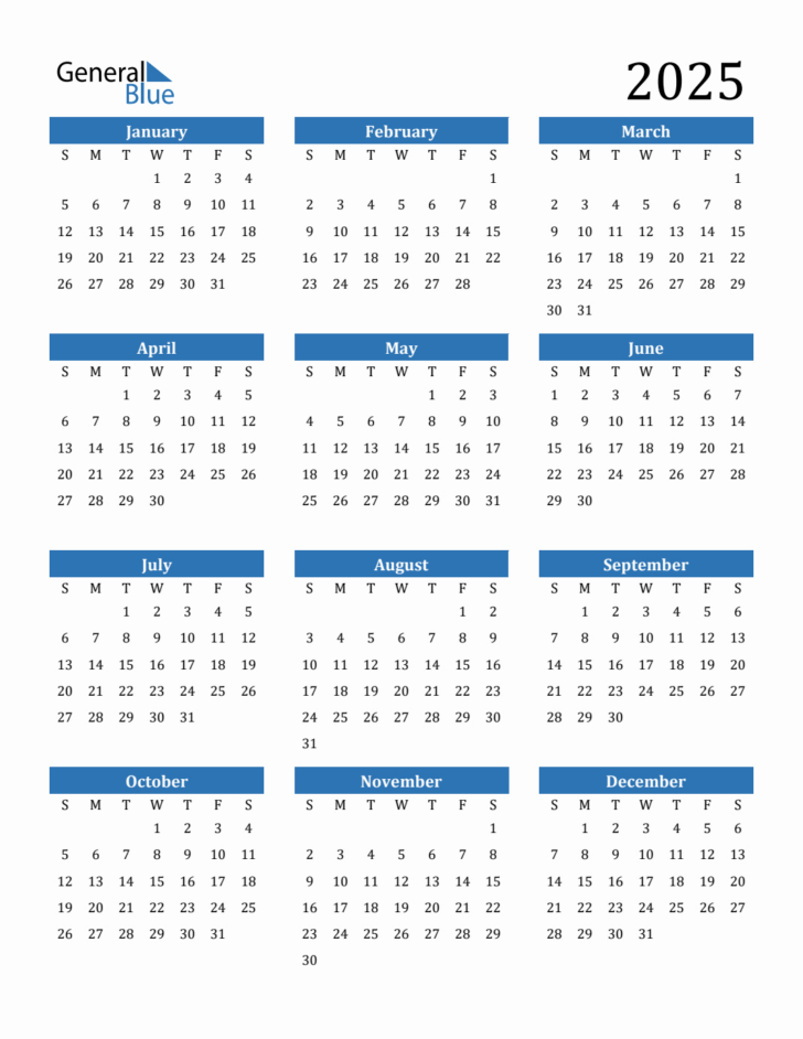 2025 Annual Printable Calendar