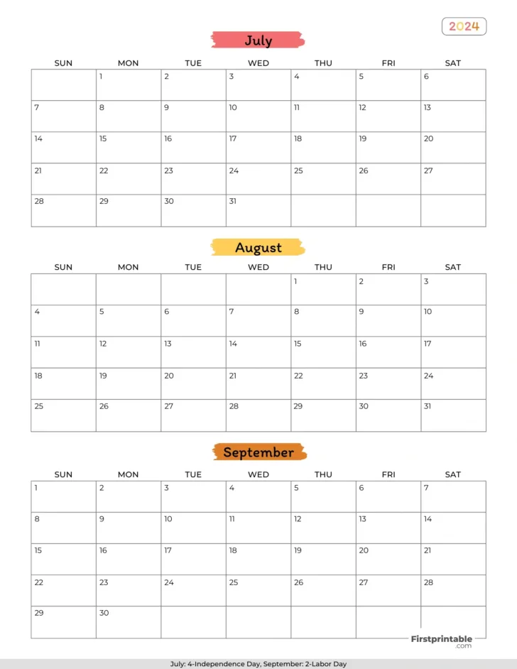 3 Month Calendar Printable