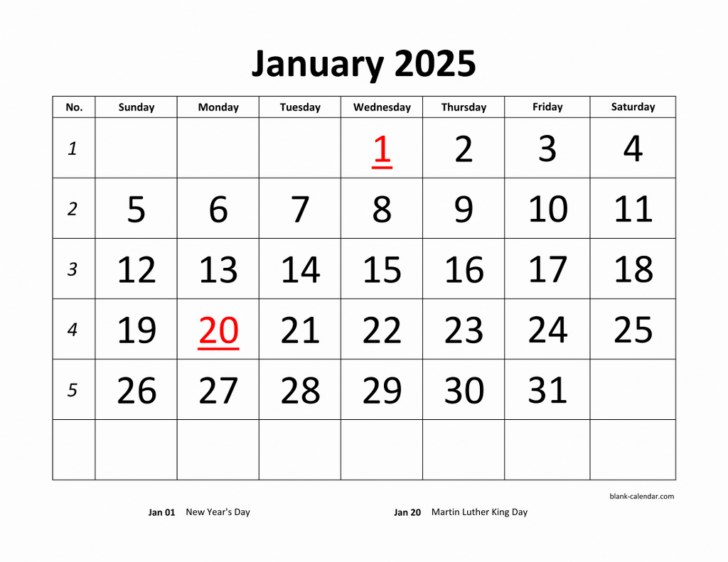 Blank Calendar 2025 Free Printable