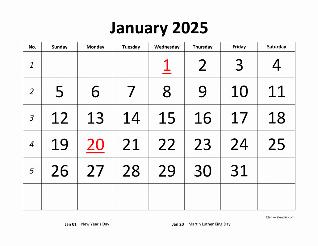 Free Download Printable Calendar 2025, Large Font Design throughout Monthly Blank Calendar 2025 Printable Free