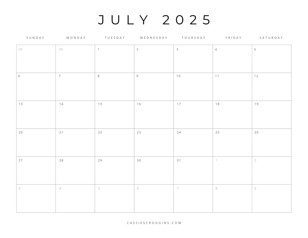 Free Printable 2025 Blank Calendar Templates (All 12 Months) regarding Blank Free Printable Calendar 2025