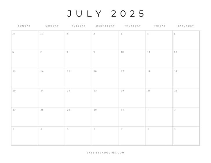 Calendar 2025 Template Free Printable