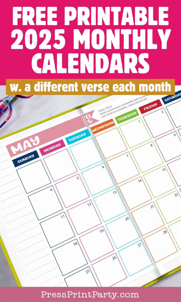 Bullet Journal Calendar 2025 Printable