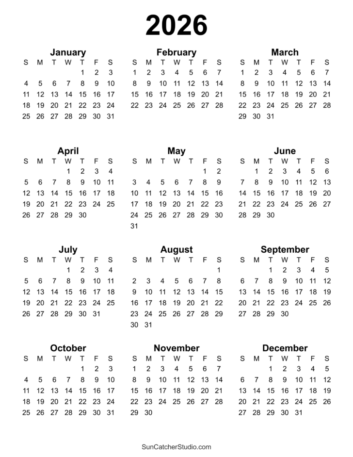 2026 Calendar Free Printable