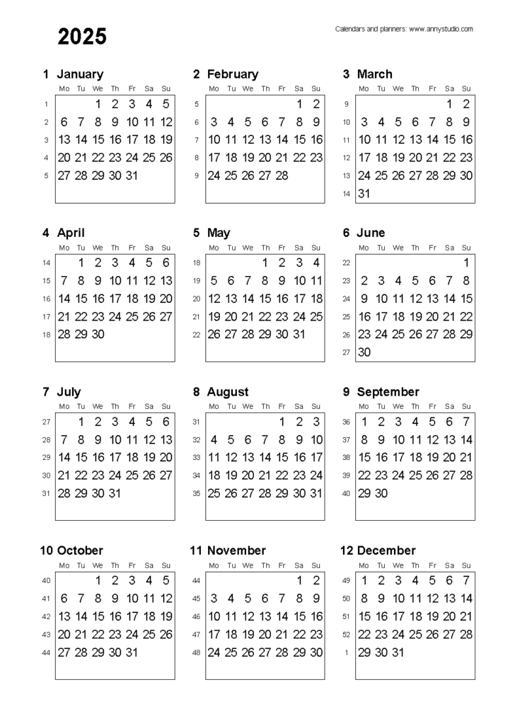 Large Square Calendar 2025 Printable