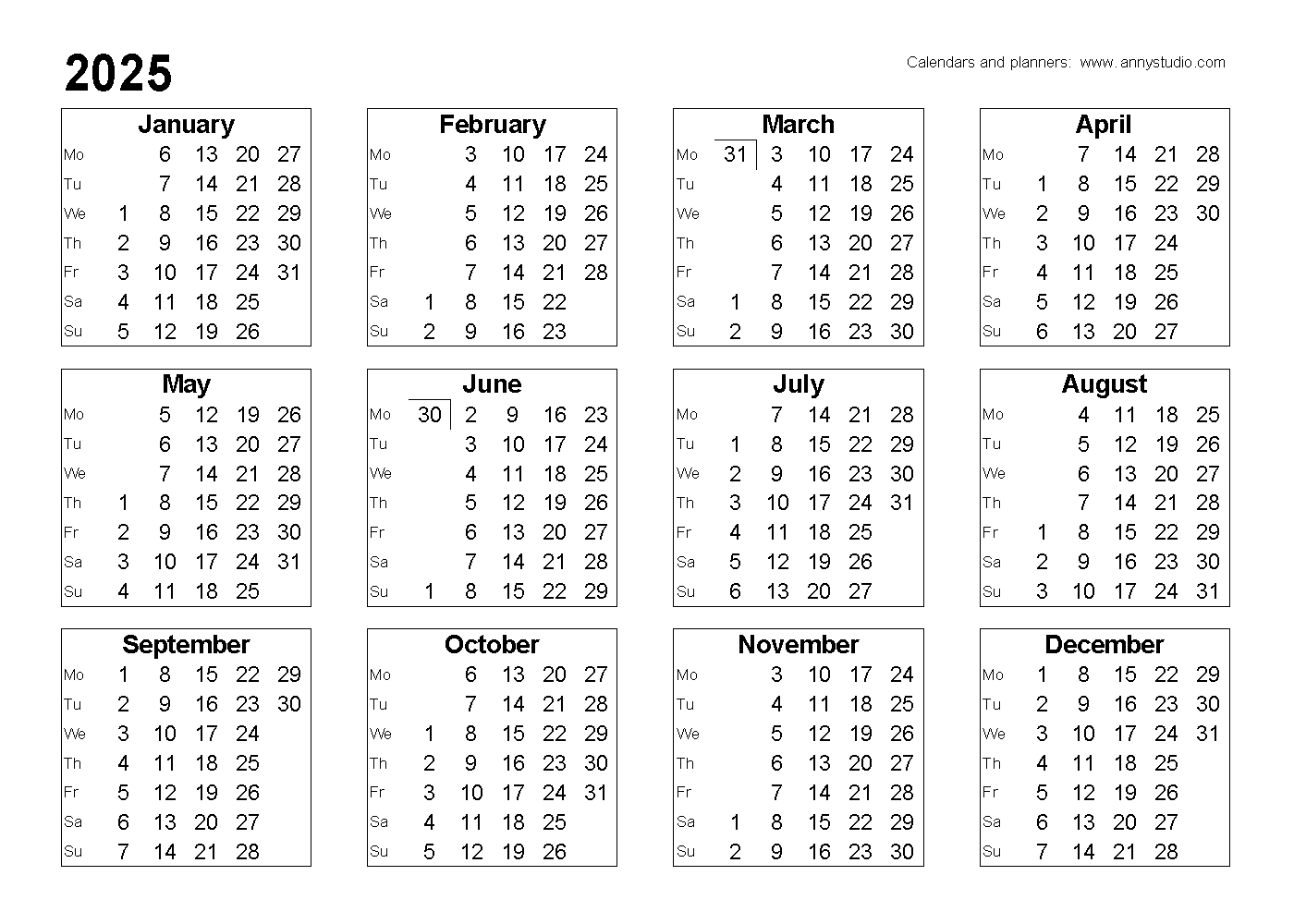 Free Printable Calendars And Planners 2025, 2026 And 2027 inside Free Calendar 2025 Numbers Printable