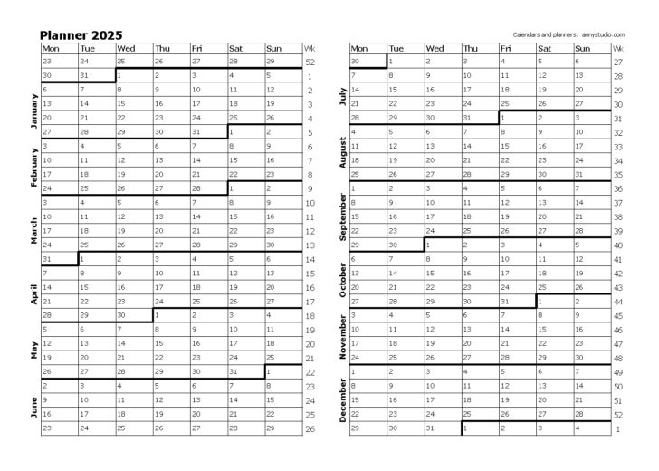 Free Printable Calendar 2025 Year Planner