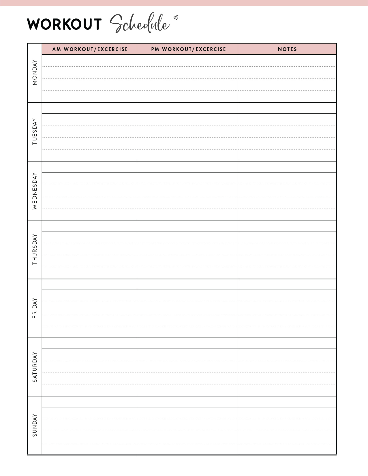 Free Printable Exercise Schedule Template - World Of Printables for Free Printable Fitness Calendar 2025