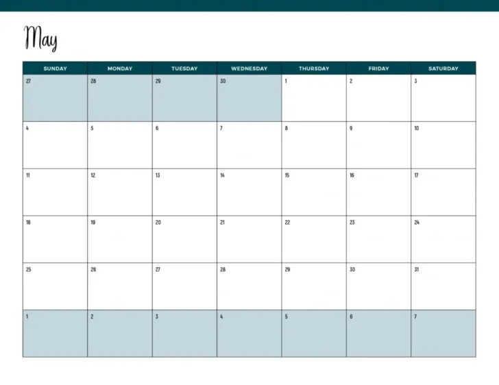 Printable Monthly Menu Calendar 2025