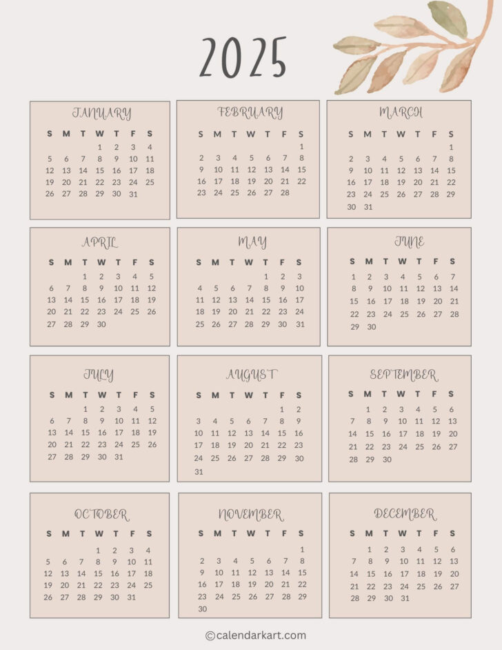 2025 Year at a Glance Calendar Printable Free