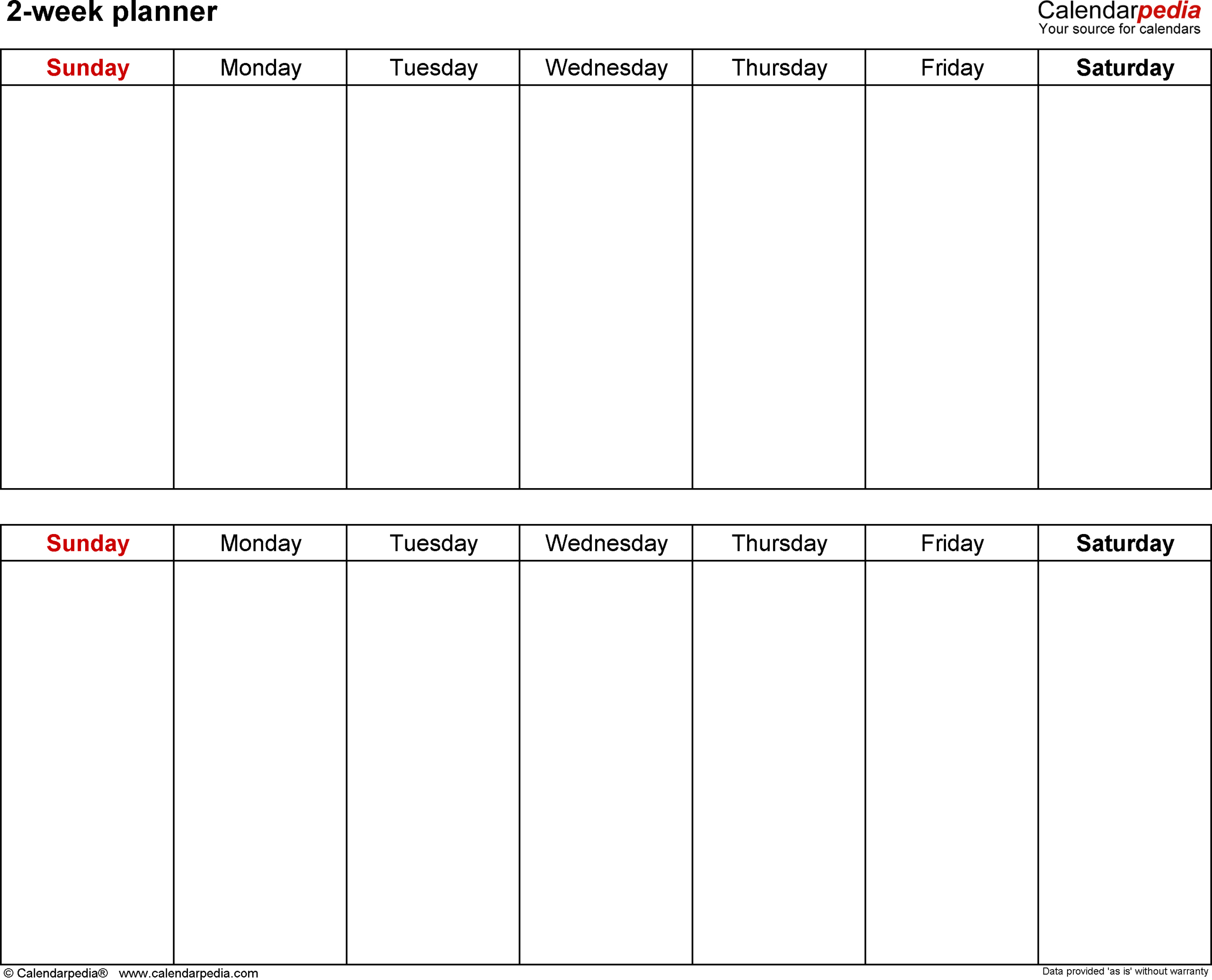 Free Weekly Planners In Pdf Format - 20+ Templates intended for Blank Two Week Calendar 2025 Printable