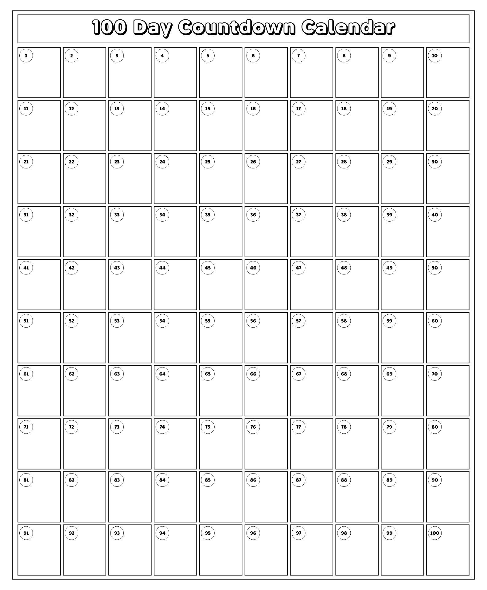 From 100 Countdown - 14 Free Pdf Printables | Printablee for 100 Day Calendar Printable