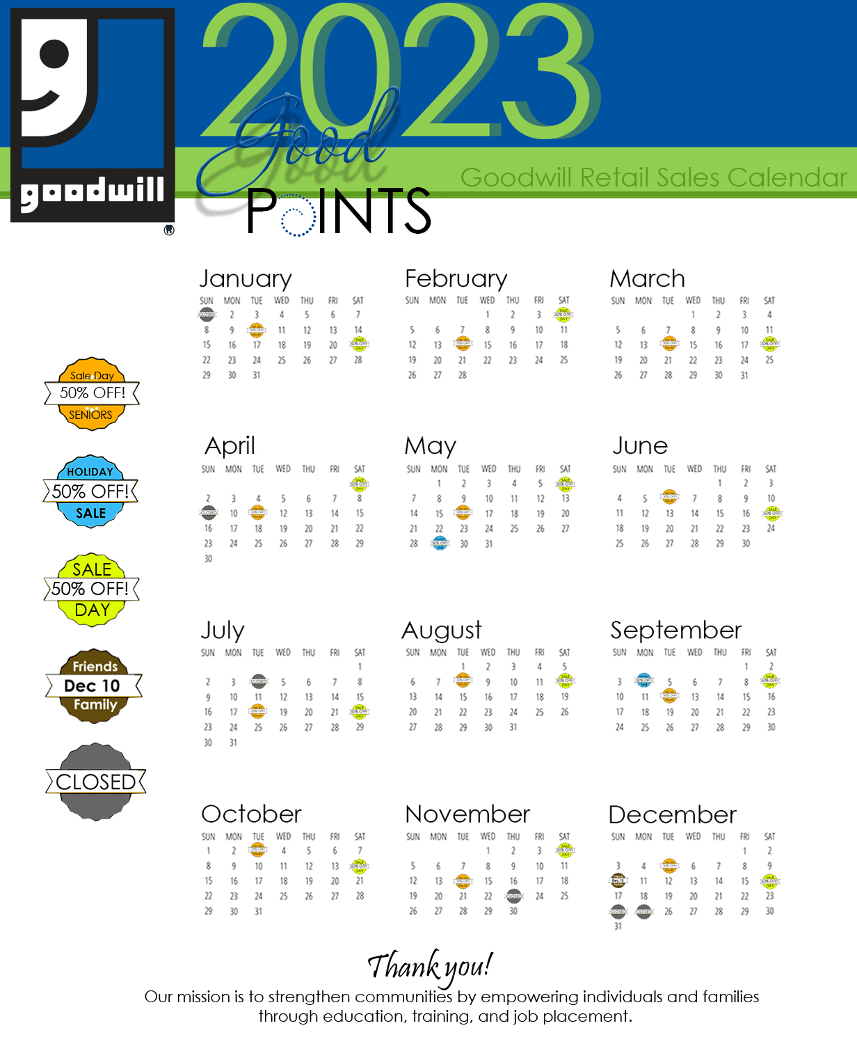 Goodwill Of Michiana Calendar in Goodwill Sales Calendar 2025 Printable