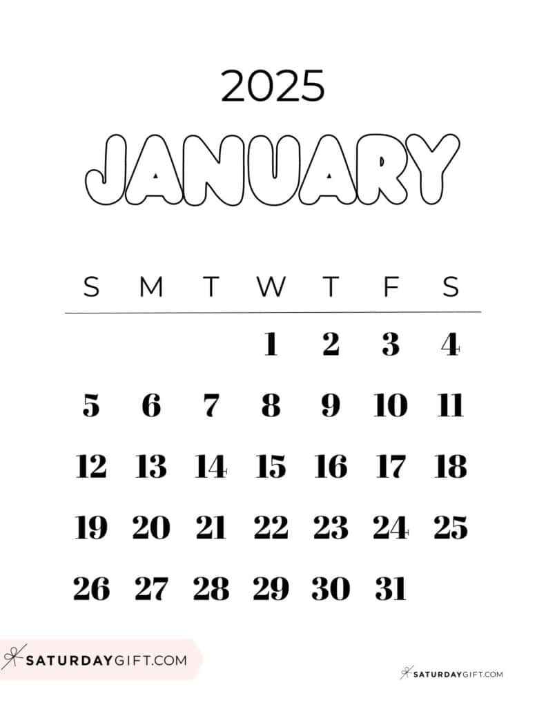 January 2025 Calendar - 20 Cute &amp;amp; Free Printables | Saturdaygift in Birthday Calendar 2025 Board Printable