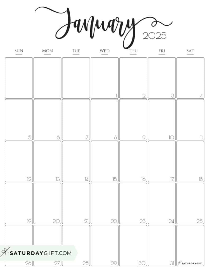 January 2025 Calendar - 20 Cute &amp;amp; Free Printables | Saturdaygift with Free Printable Calendar January 2025