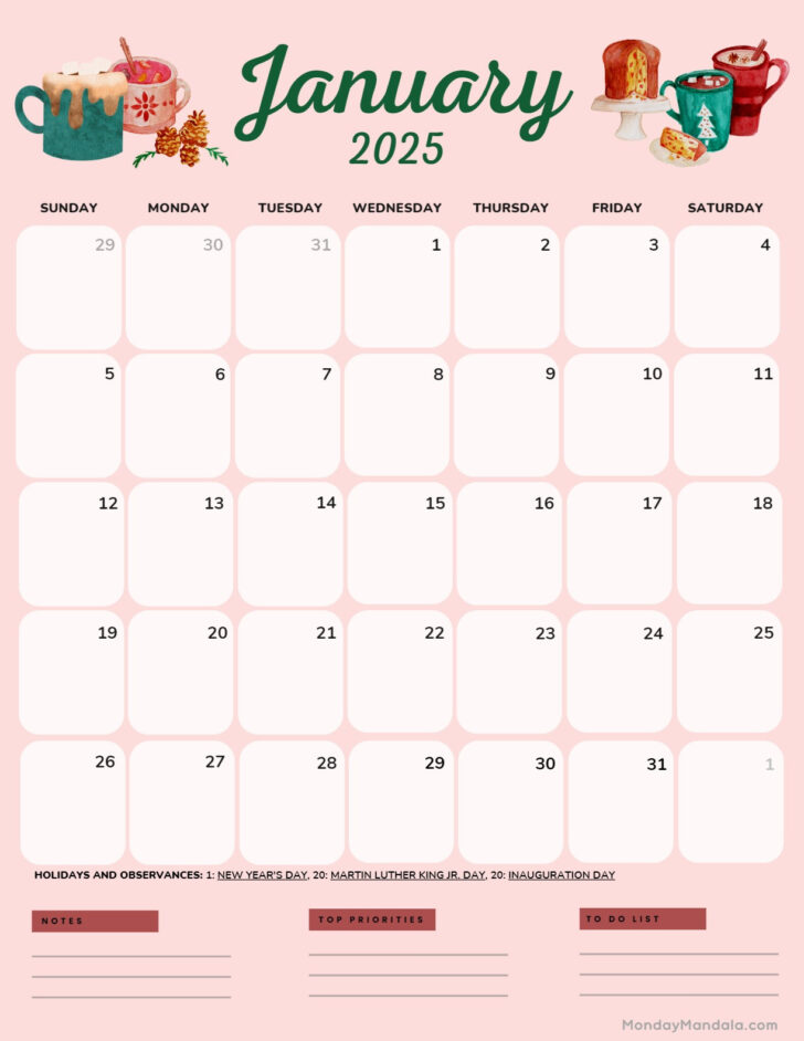 Cute Printable January 2025 Calendar