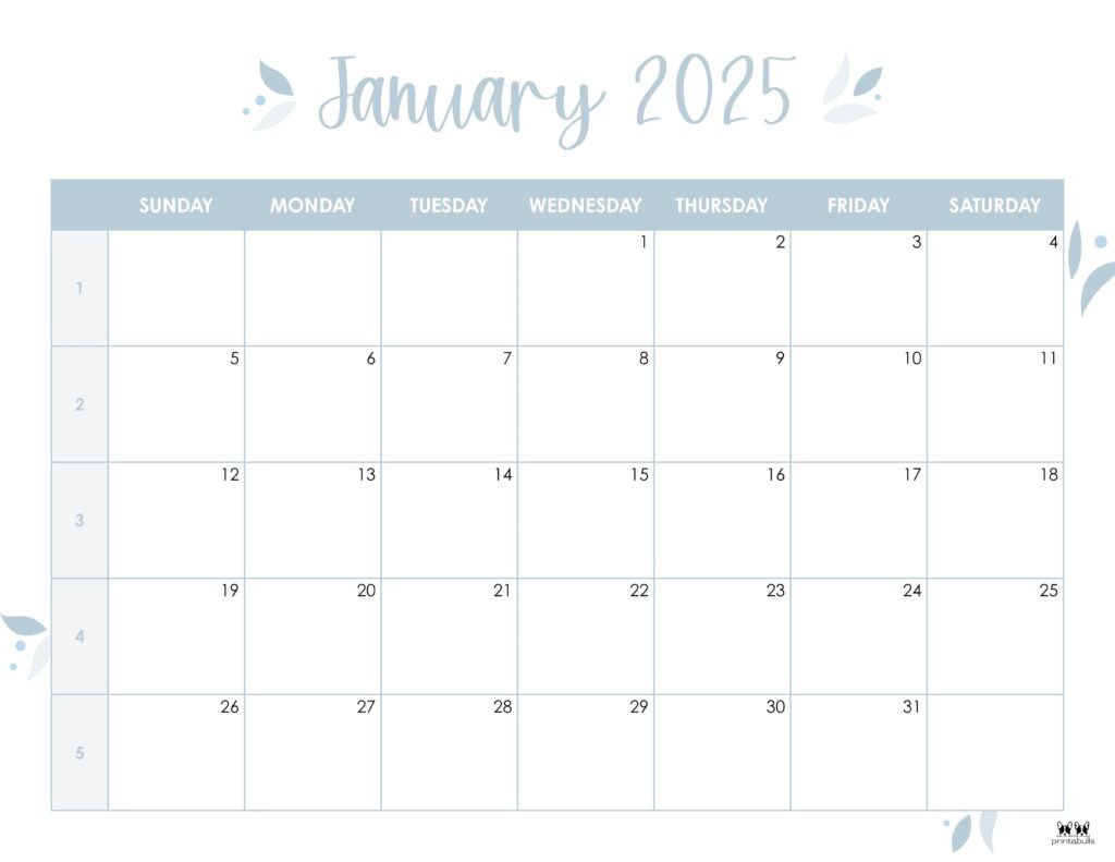 January 2025 Calendars - 107 Free Printables | Printabulls in Free Printable Calendar January 2025