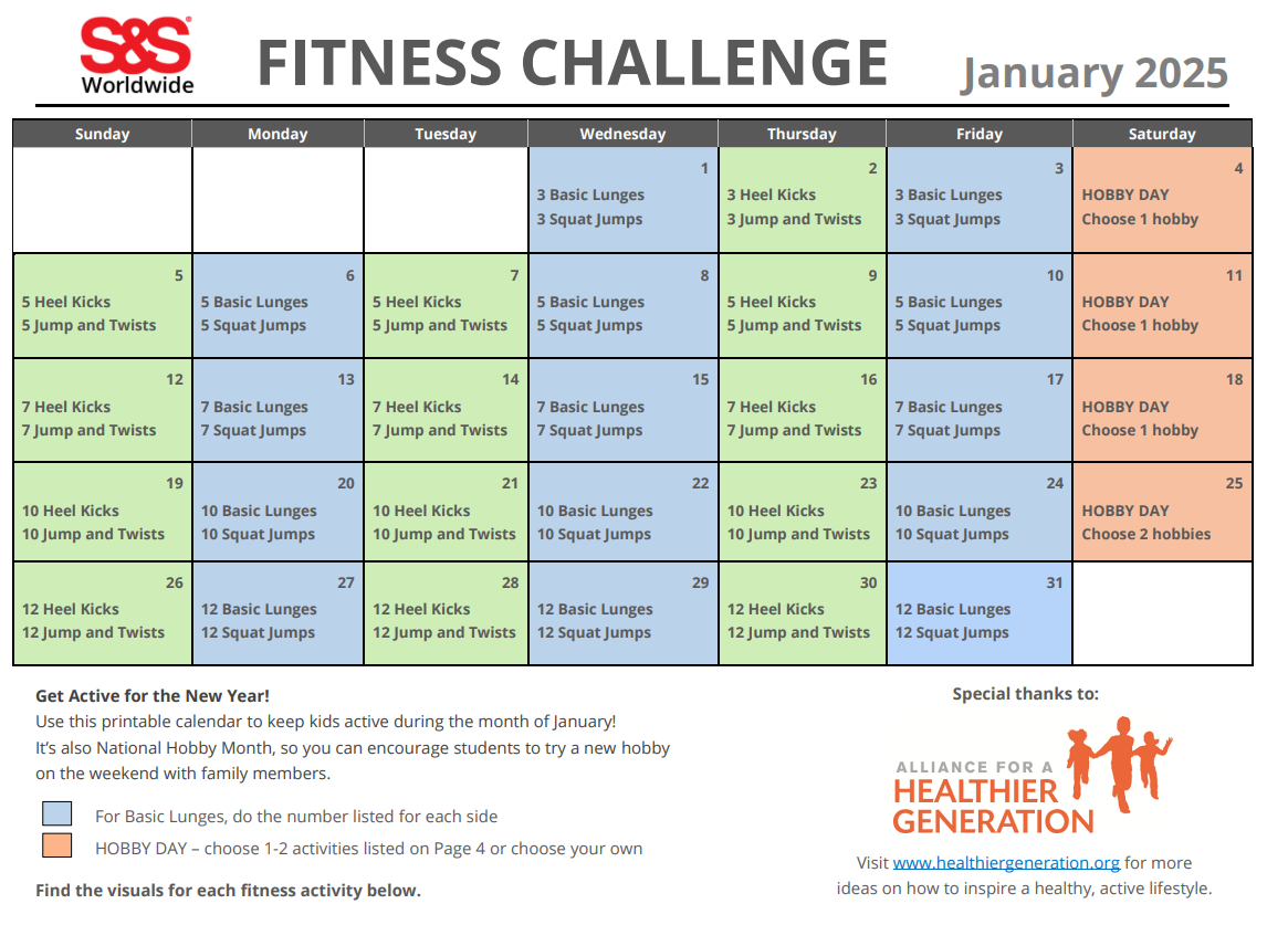 January Printable Fitness Challenge Calendar - S&amp;amp;S Blog in Free Printable Fitness Calendar 2025