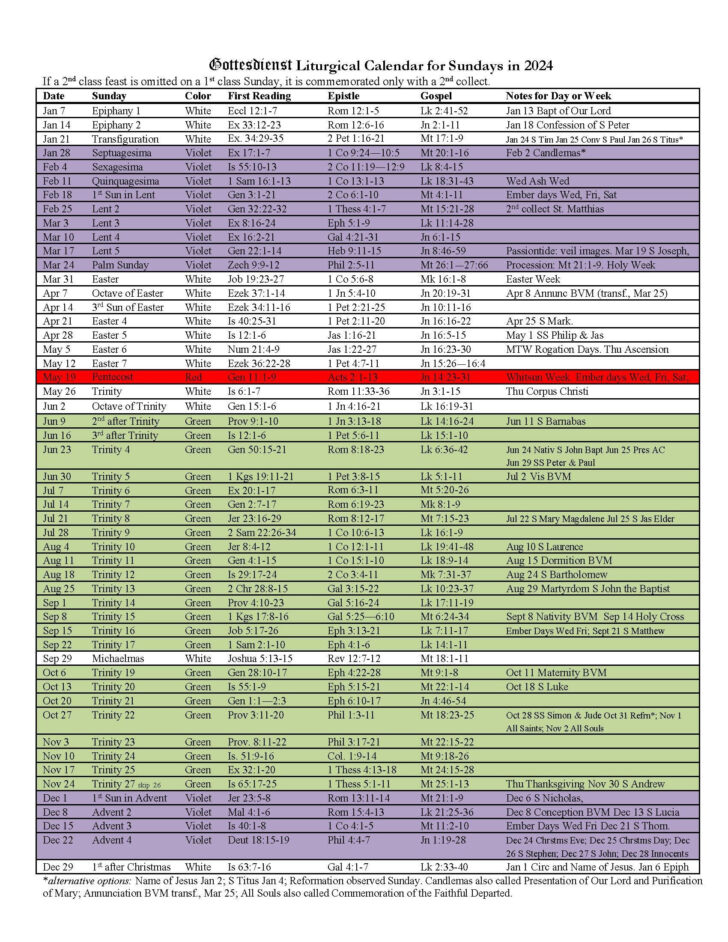 Free Printable Liturgical Calendar 2025