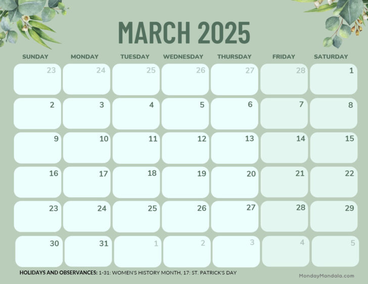 Calendar 2025 March Printable