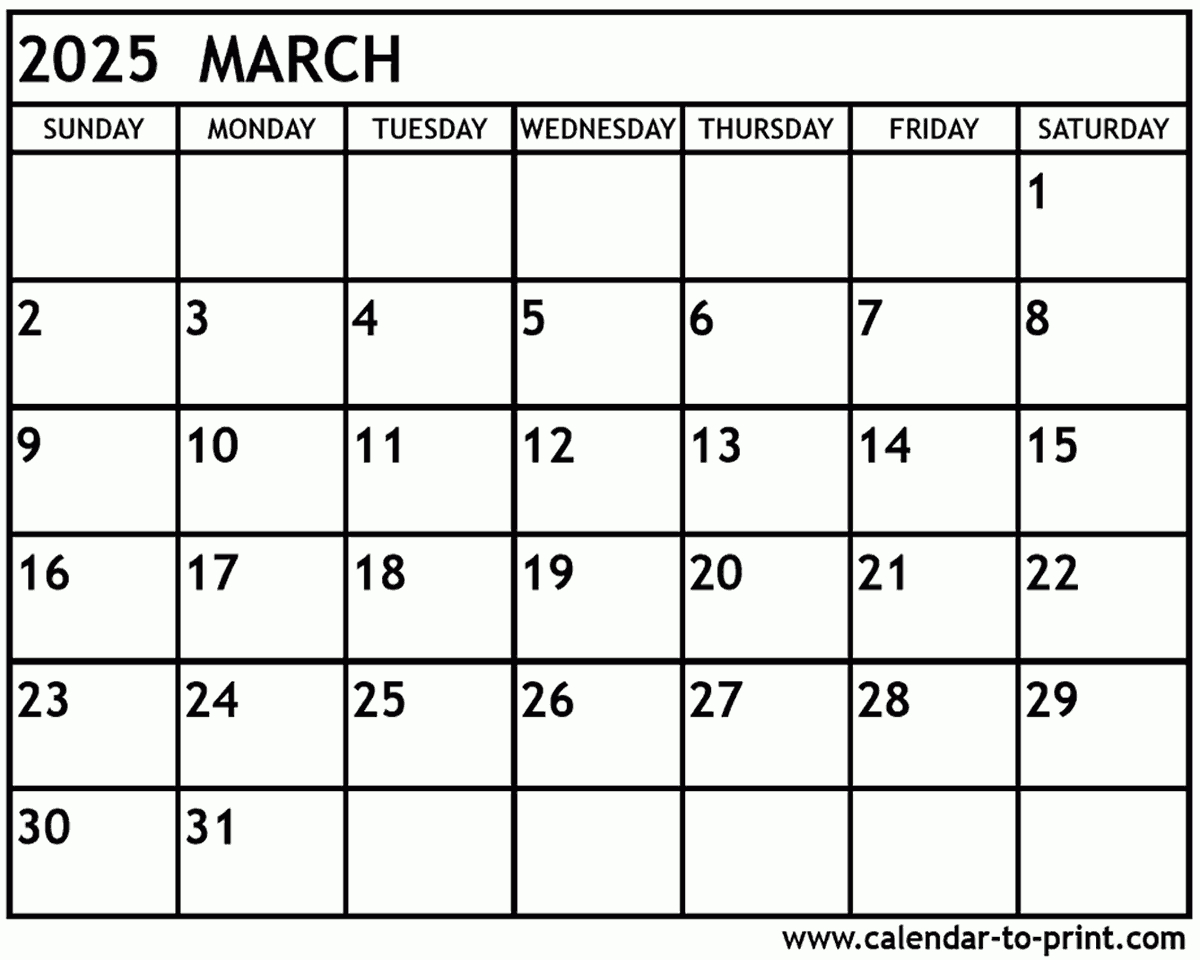 March 2025 Calendar Printable in Blank March 2025 Calendar Printable