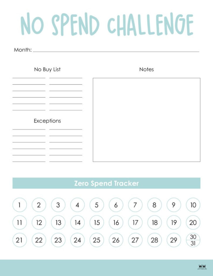 No Spend Calendar 2025 Printable