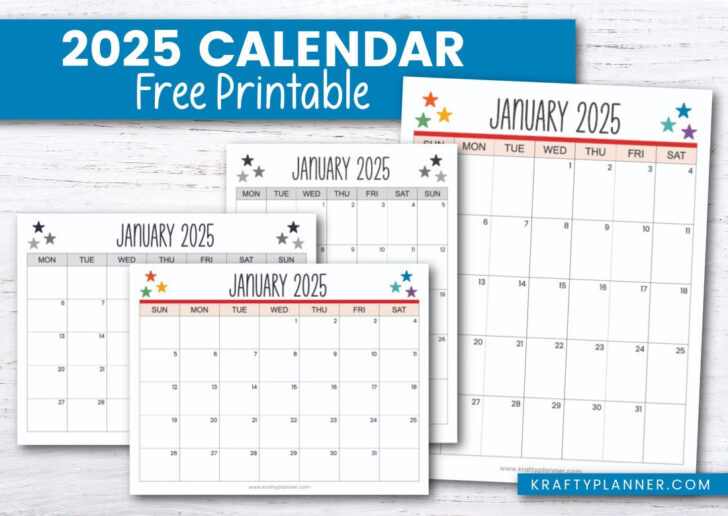 Printable Monthly Calendar 2025 Planner