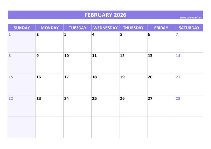 Printable February 2026 Calendar