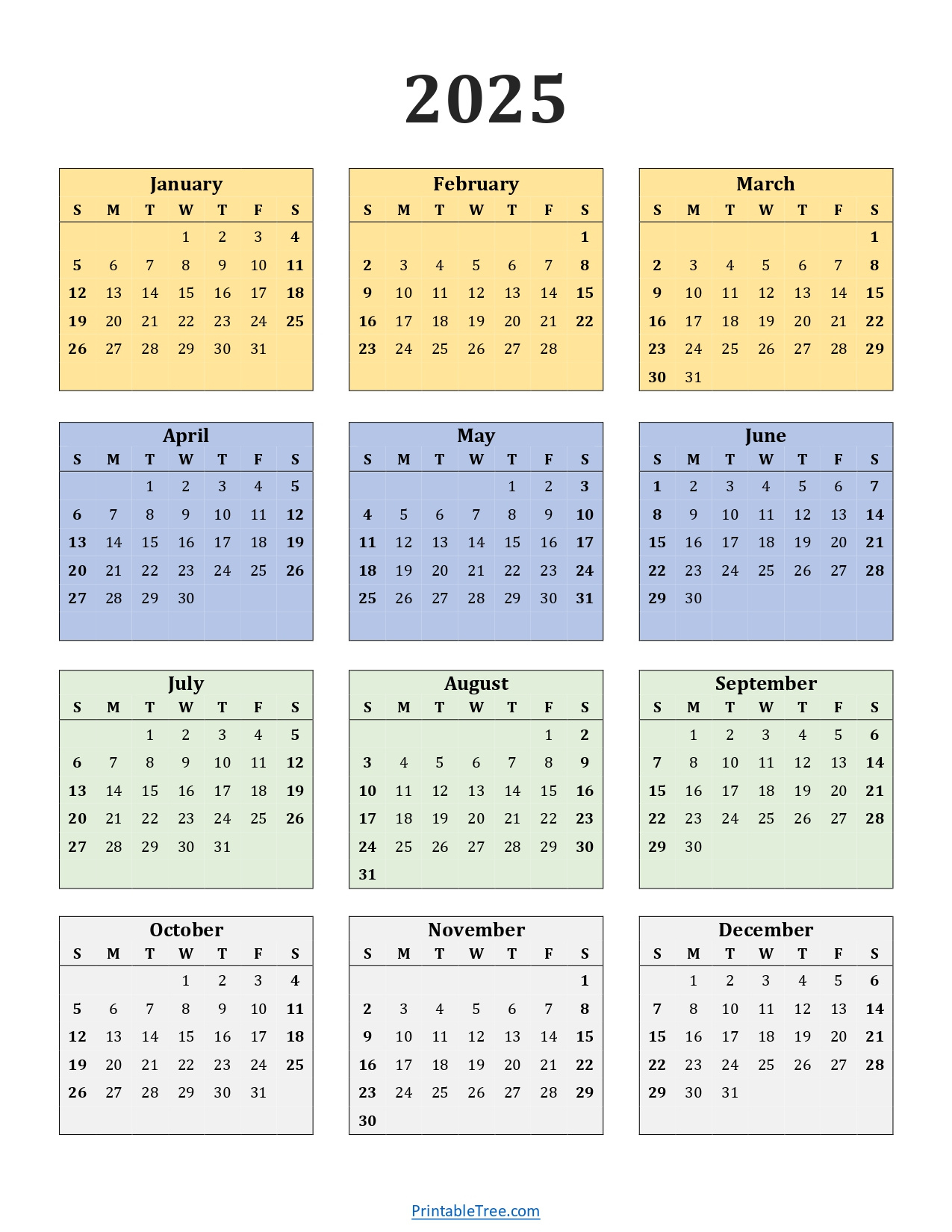 Printable Calendar 2025 One Page With Holidays (Single Page) 2025 throughout 12 Month One Page Calendar 2025 Free Printable