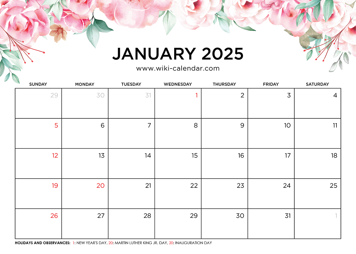 Printable January 2025 Calendar Templates With Holidays with regard to 2025 Calendar Printable Wiki