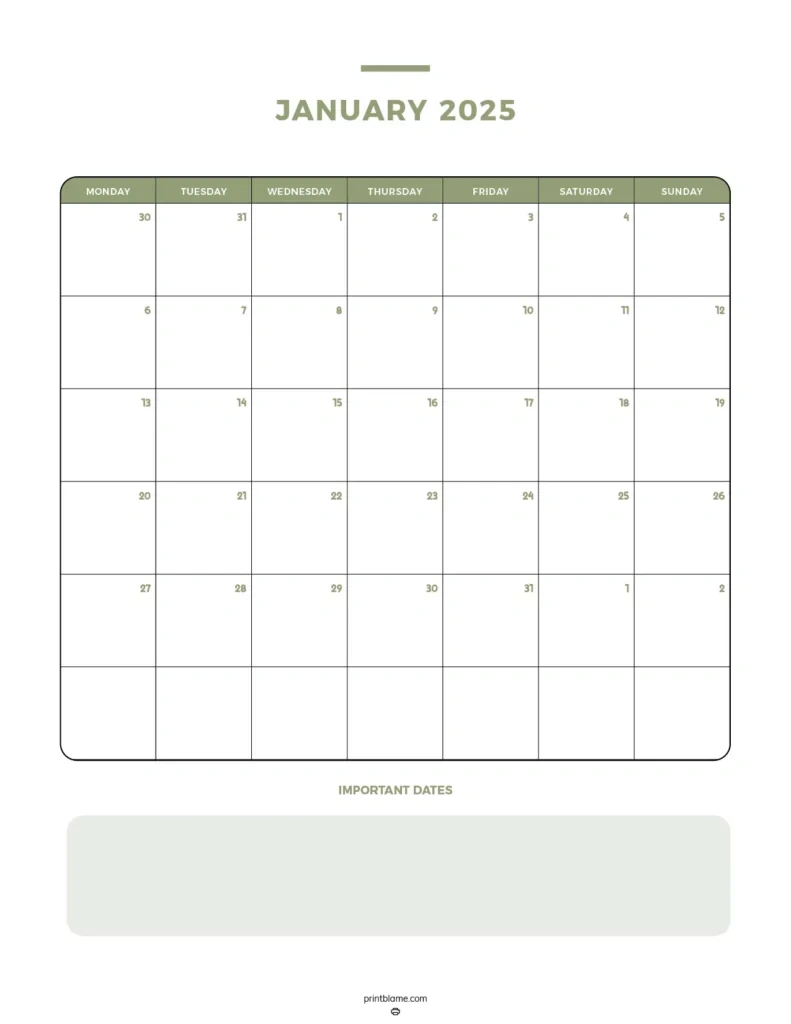 Printable January 2025 Calendars | Free Pdf Downloads inside Free Printable Ivf Calendar 2025