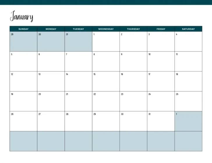 Blank Printable January 2025 Calendar