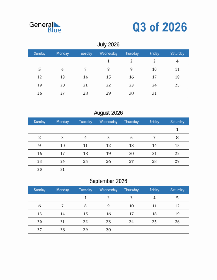 2026 Quarterly Calendar Printable