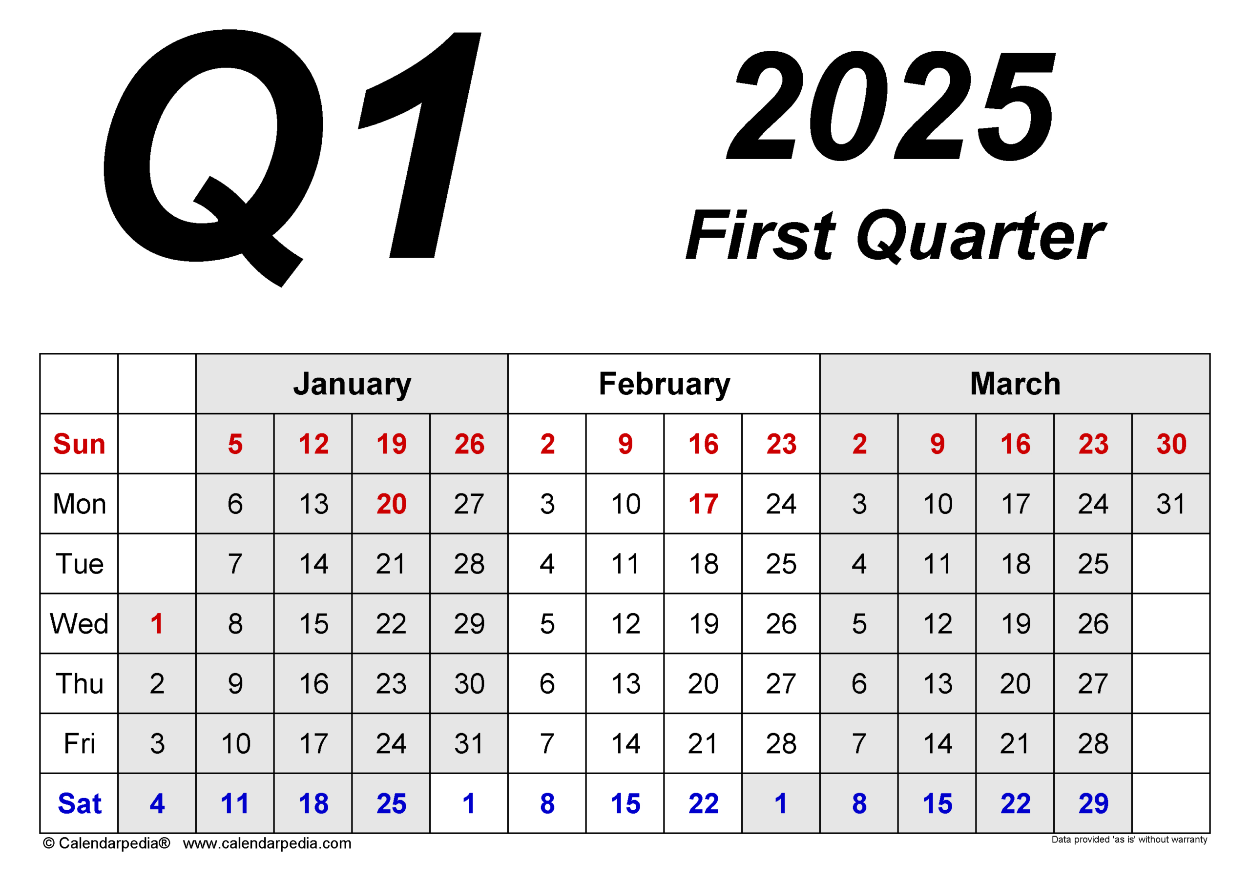 Quarterly Calendars 2025 - Free Printable Word Templates with Q1 2025 Calendar Printable