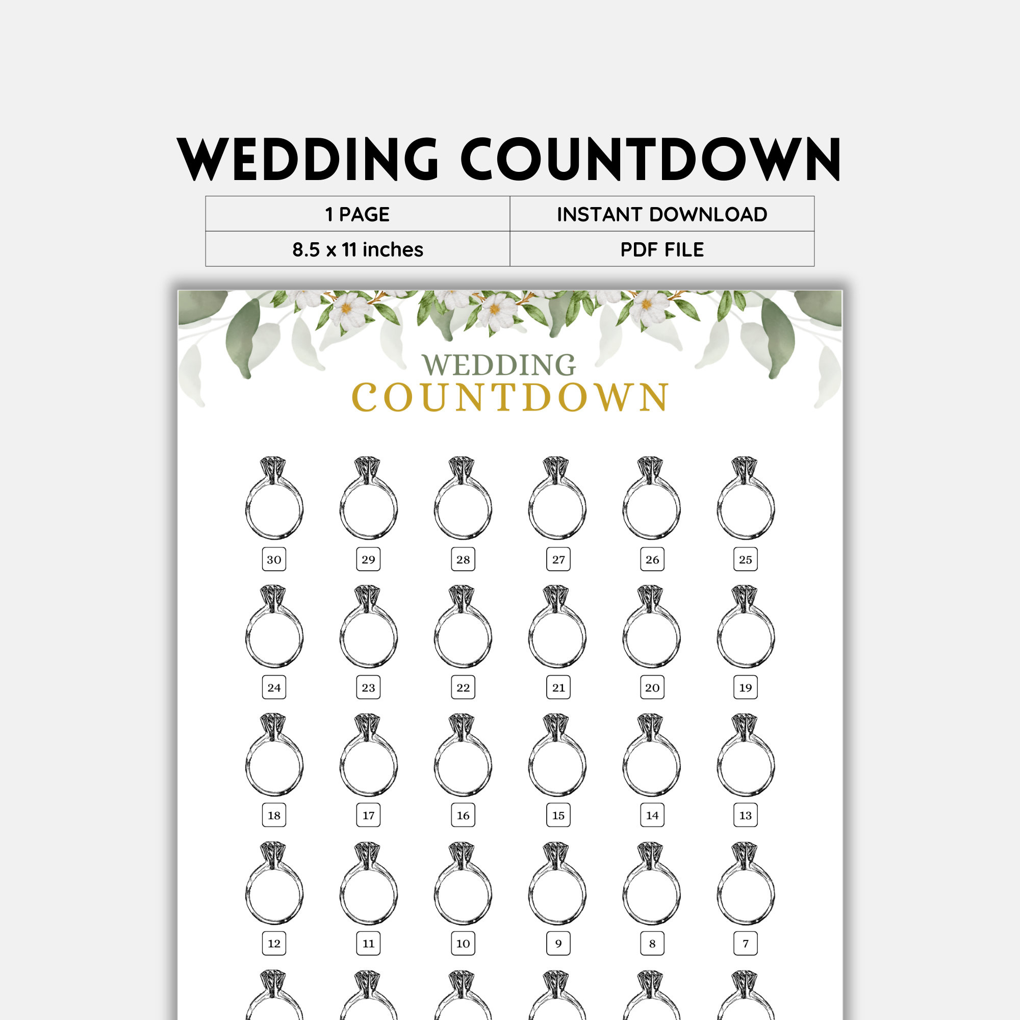 Wedding Countdown, Countdown To Wedding, Countdown Sign, Wedding throughout Printable Wedding Countdown Calendar 2025